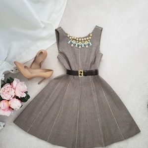 Theory wool lined nude brown flare dress xs